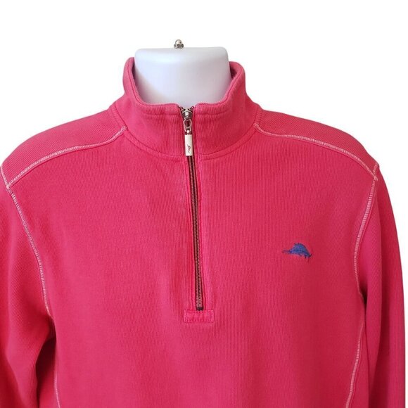 Tommy Bahama Mens Large Pink Relax Half Zip Mock Neck Cotton Pullover Sweatshirt - Picture 3 of 12
